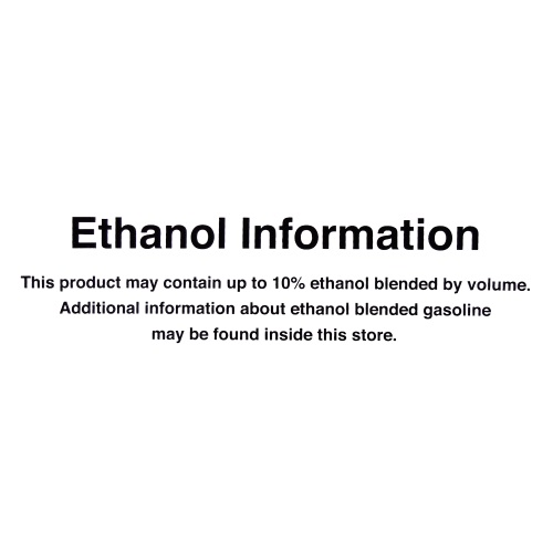 DECAL: ETHANOL INFO. 10% ETHANOL BY VOLUME - Graphic Overlays & Decals